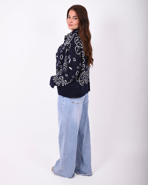 Paisley knit vest navy
