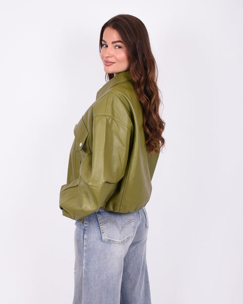 leather bomber jacket green