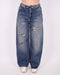 Foldover ripped barrel jeans medium blue