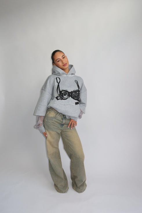 Priority spice Lace hoodie light grey