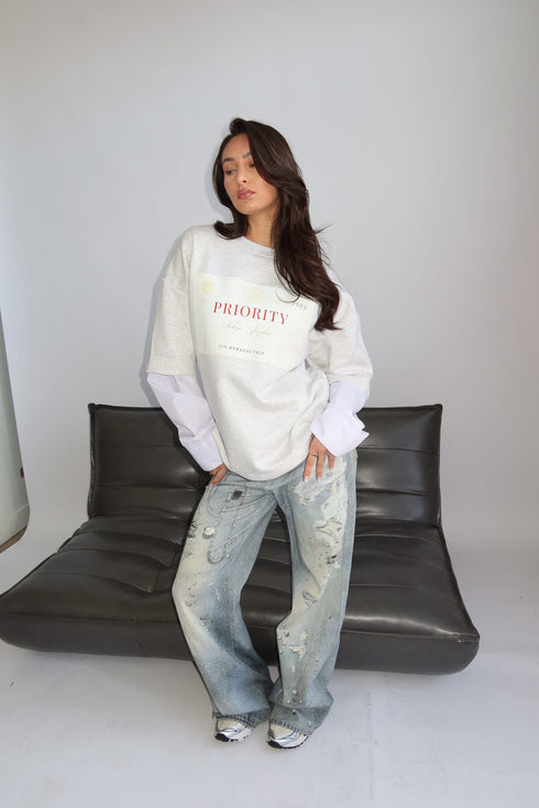 priority x tokyo layered sweatshirt light grey