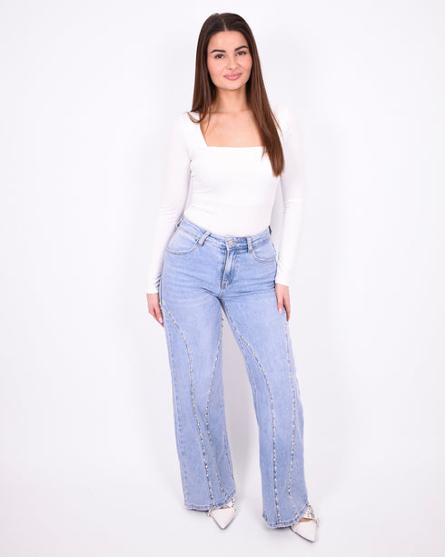 Studs Wide leg stretch jeans light blue