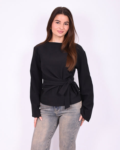 Flared sleeve bow top black