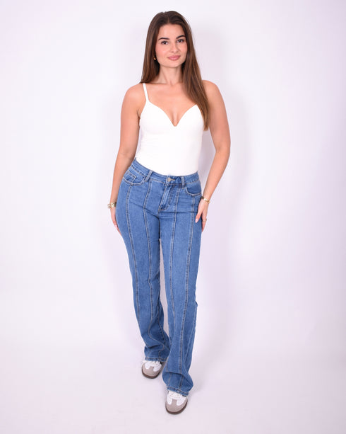 lined straight leg jeans blue