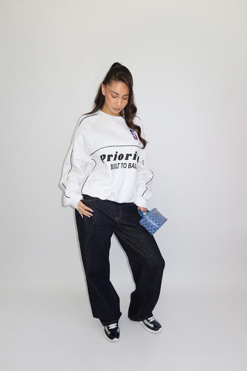 priority built to ball sweater white