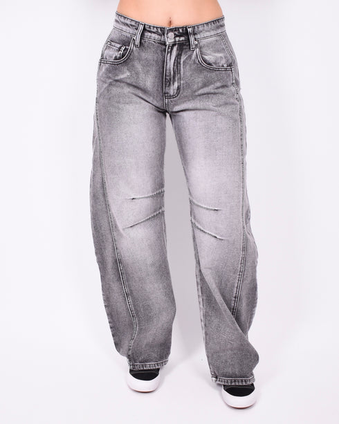 lined balloon jeans grey
