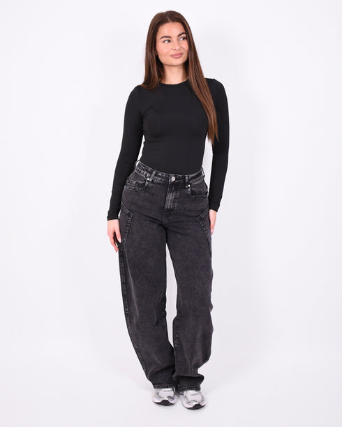 dark grey barrel cargo stretch jeans
