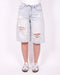 foldover ripped stretch jort light blue