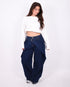 pleated wide leg stretch jeans dark blue