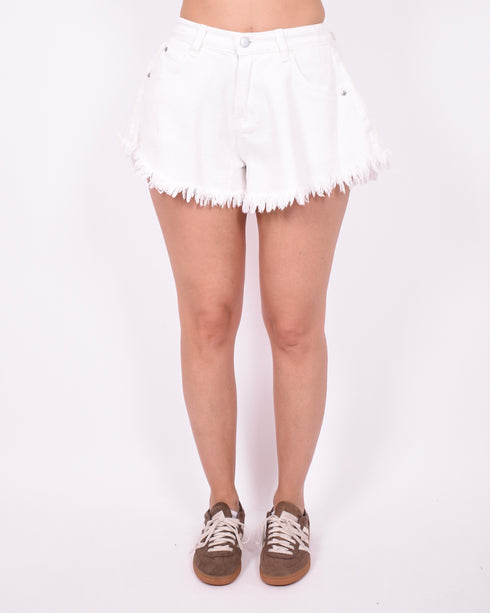 frayed denim short white