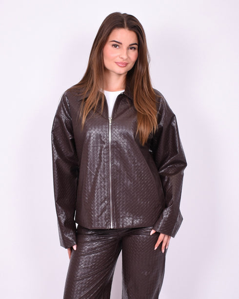 Braided leather jacket Brown