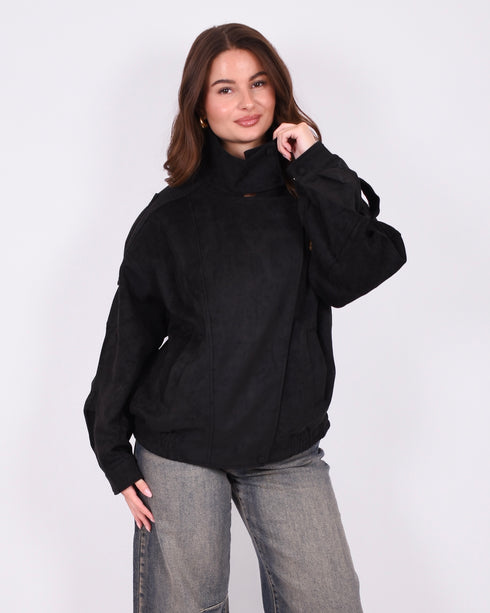 suede bomber jacket black