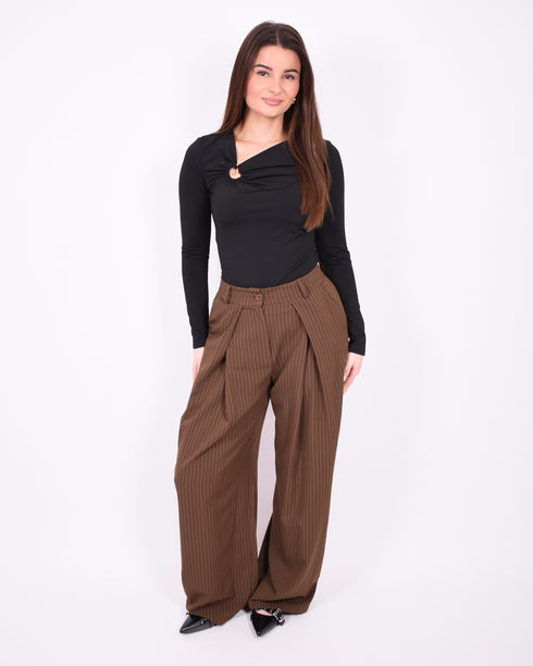 pinstripe pleated pantalon brown