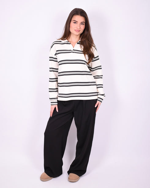 striped polo sweater creme