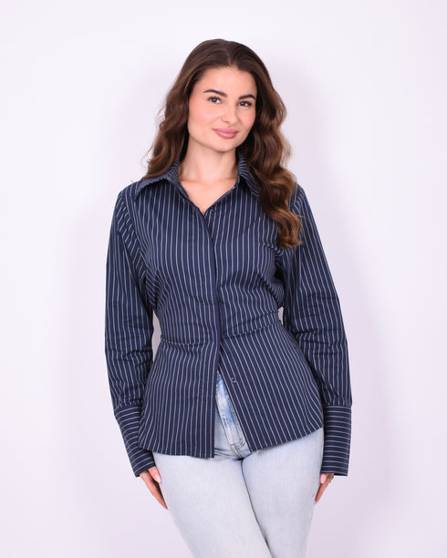 tie back blouse striped navy