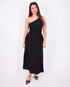 One shoulder linnen maxi dress black