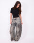 Distressed vintage barrel stretch jeans