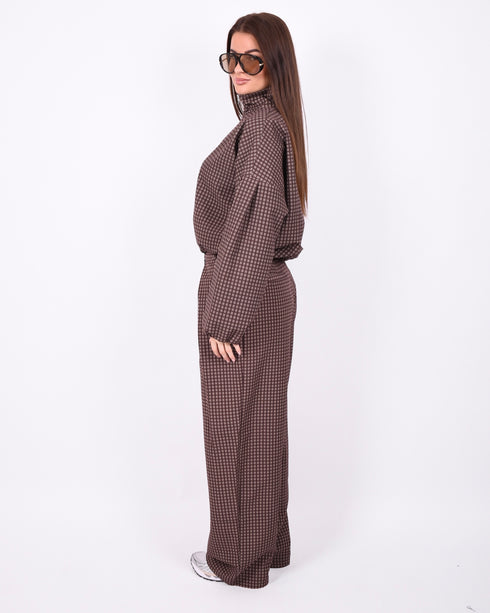 pleated checkered pants brown