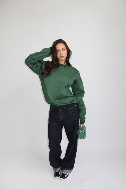priority distressed logo sweater green