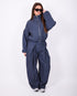 pleated checkered pants navy