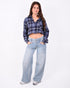 Checkered rhinestone blouse navy