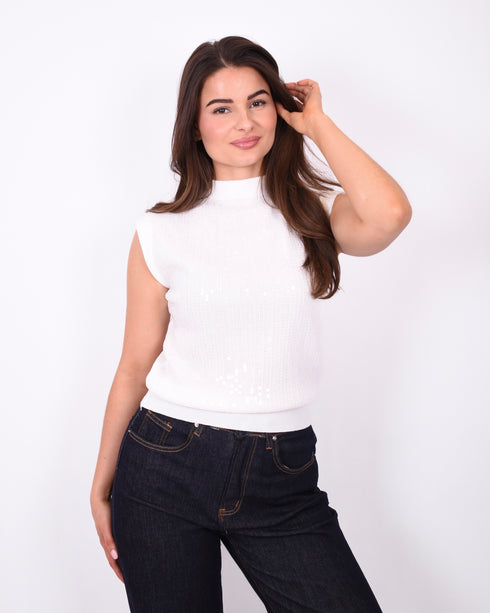 sequin spencer top white
