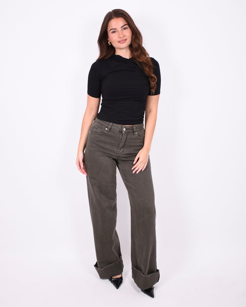 tall wide leg stretch jeans dark green
