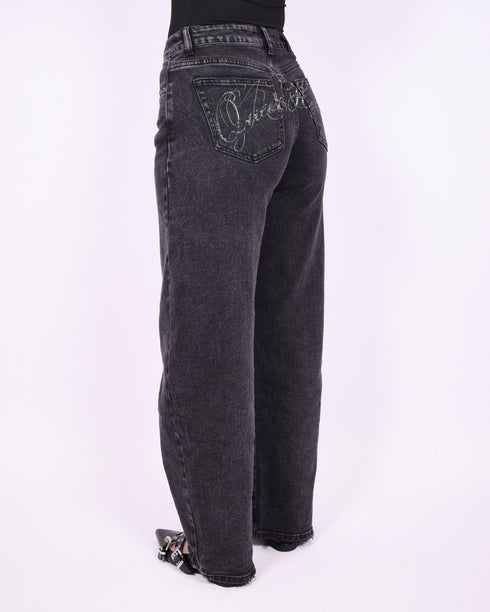 Barrel strass stretch jeans grey