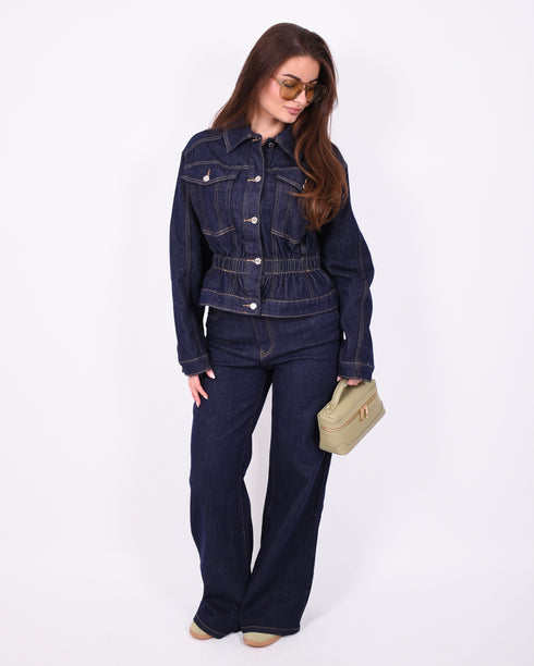 pocket wide leg stretch jeans dark blue