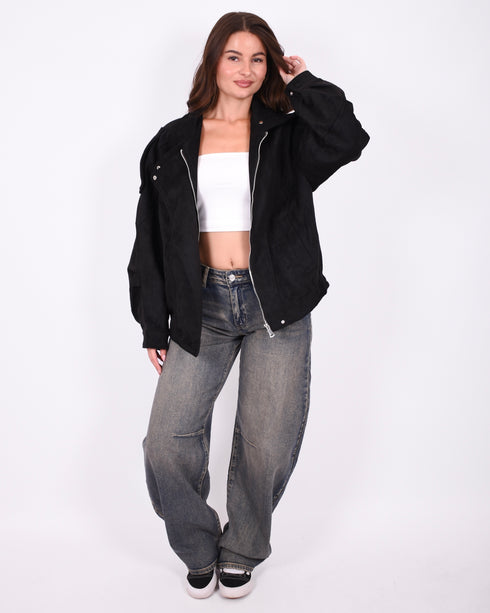 suede bomber jacket black