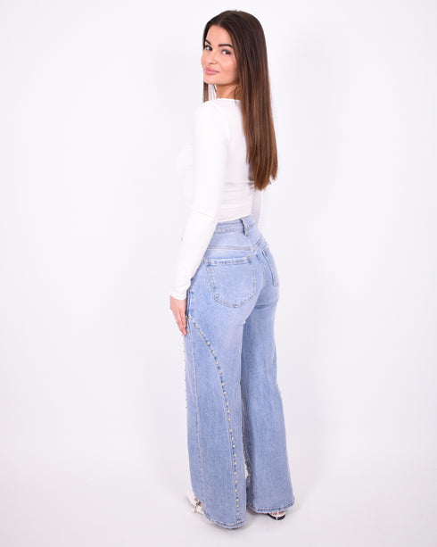 Studs Wide leg stretch jeans light blue