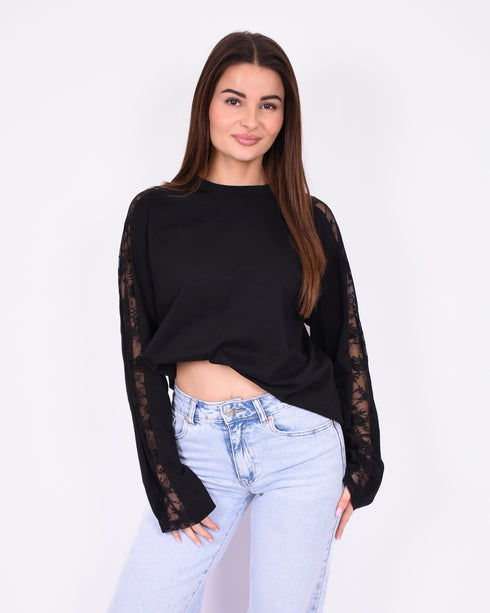 Lace detail longsleeve black