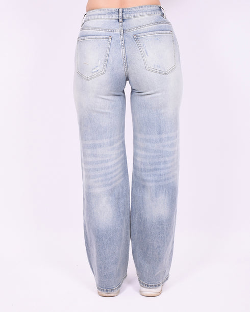 Ripped wide leg stretch jeans