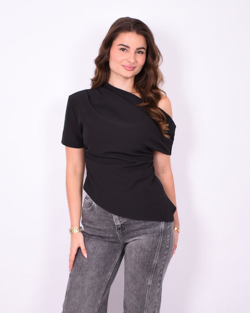 off shoulder draped top black
