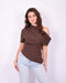 off shoulder draped top brown