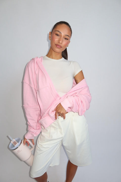 Priority zip up hoodie pink