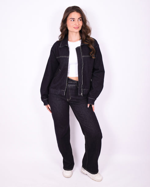 terry denim jacket dark blue