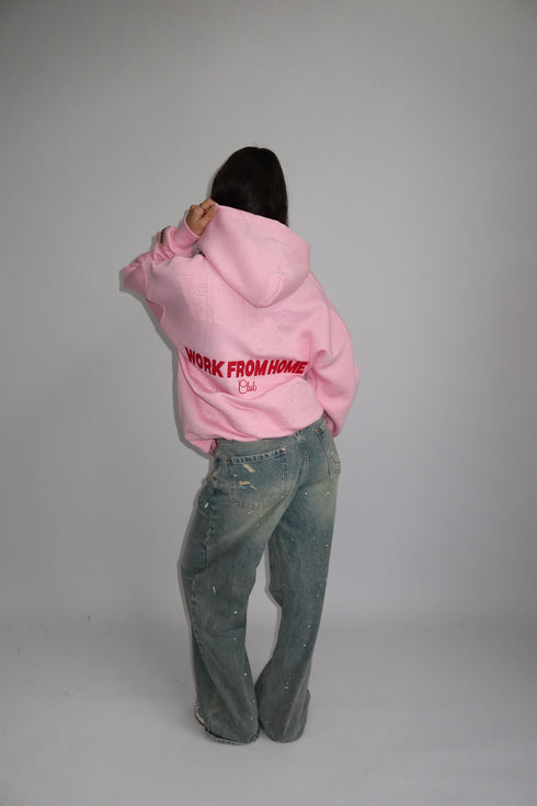 priority work from home hoodie pink