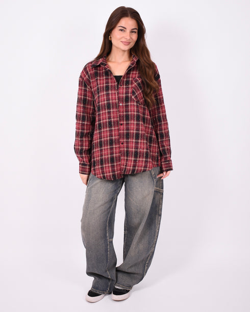 Checkered rhinestone flannel Bordeaux