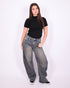 dark vintage barrel stretch jeans