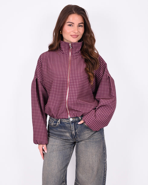 checkered bomber bordeaux