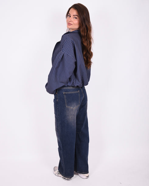 Petit dark blue barrel stretch jeans