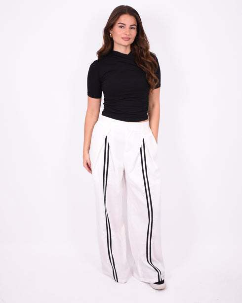 Linnen stripe pants white
