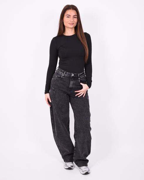 dark grey barrel cargo stretch jeans
