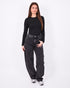 dark grey barrel cargo stretch jeans