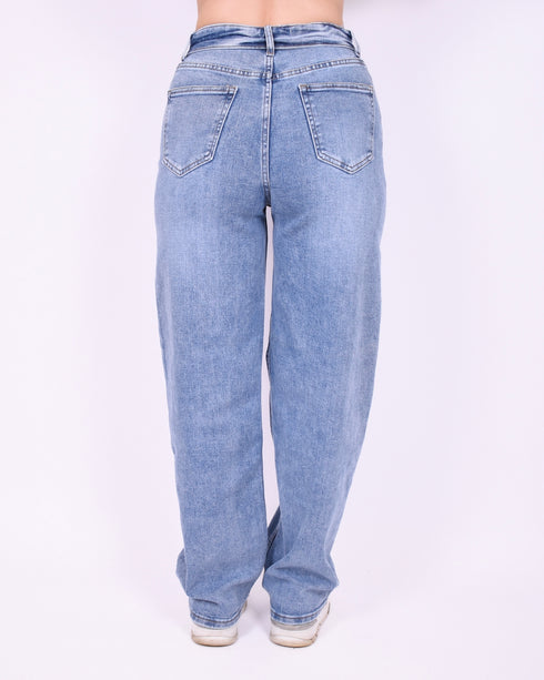 Folded balloon stretch jeans blue