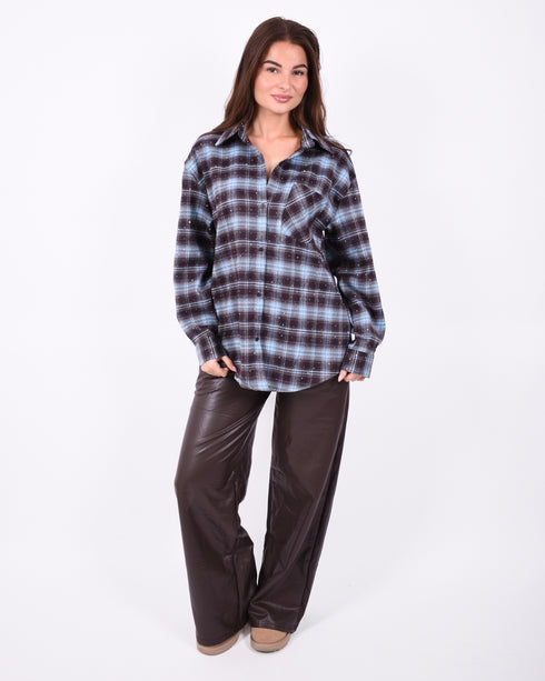 Checkered rhinestone blouse light blue