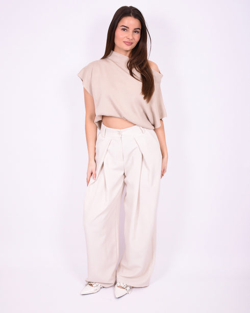 Pleated pantalon creme