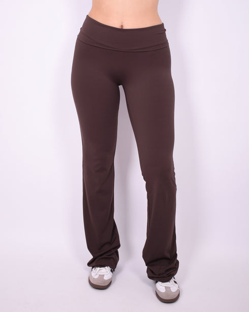 fold over flared pants brown