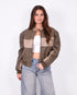 leather bomber jacket kaki/beige